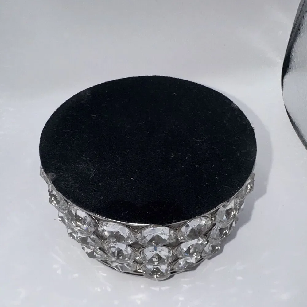 Glass crystal like Jewelry/Trinket  Box, Silver Metal, mirrored inside, lid.